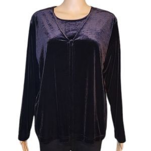 Lisa Josephs Shirt Womens Black Velvet Cardigan Under shirt Size Large
